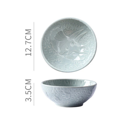 Ceramic Plate Retro Kiln Glaze Dinosaur Plate Barbecue Mini Dipping Dish Sashimi Sushi Soy Sauce Dishes Home Desktop Snack Plate