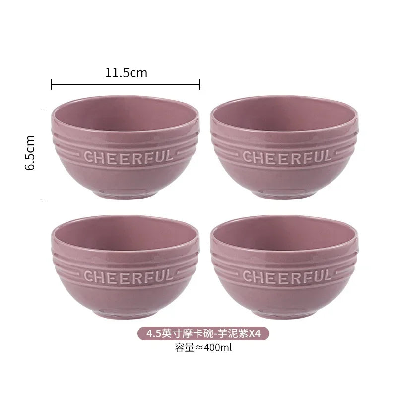 1/2/4 PCS Ceramic Rice Bowl Household Creative Dessert Pudding Baking Bowl Noodle Soup Bowl Kitchen 4.5inch Tableware
