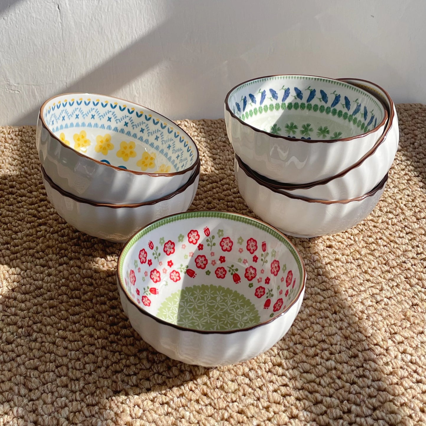 4/6 Pcs Bohemian Ceramic Bowls Set Multi-purpose for Salad Pasta Dessert Rice Soup Fruit Dishwasher Microwave Safe