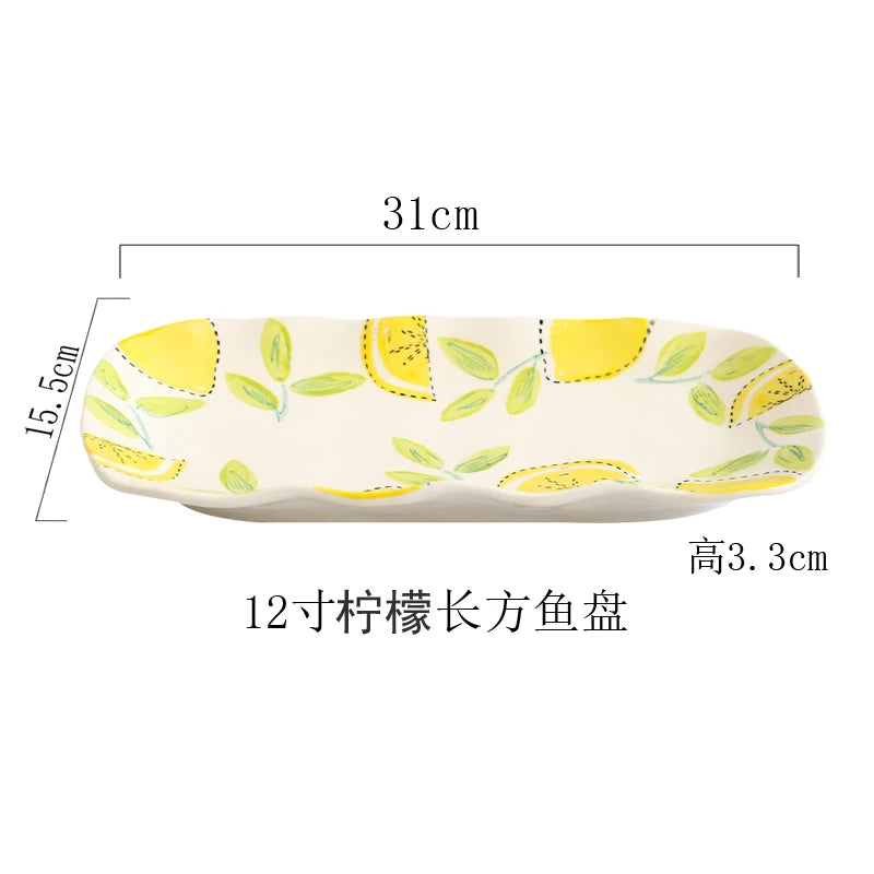 Japanese Style Ceramic Dining Set  Lemon Series Rice Bowl Soup Bowl Western Dinner Plate Home Use Daily Dining Utensils
