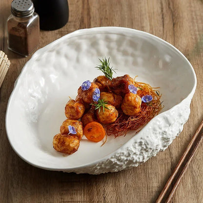 Rock Patterned Shell High-end Plates Household Ceramics 2024 New Light Luxury Large Steamed Fish Soup Plates Hotel Tableware
