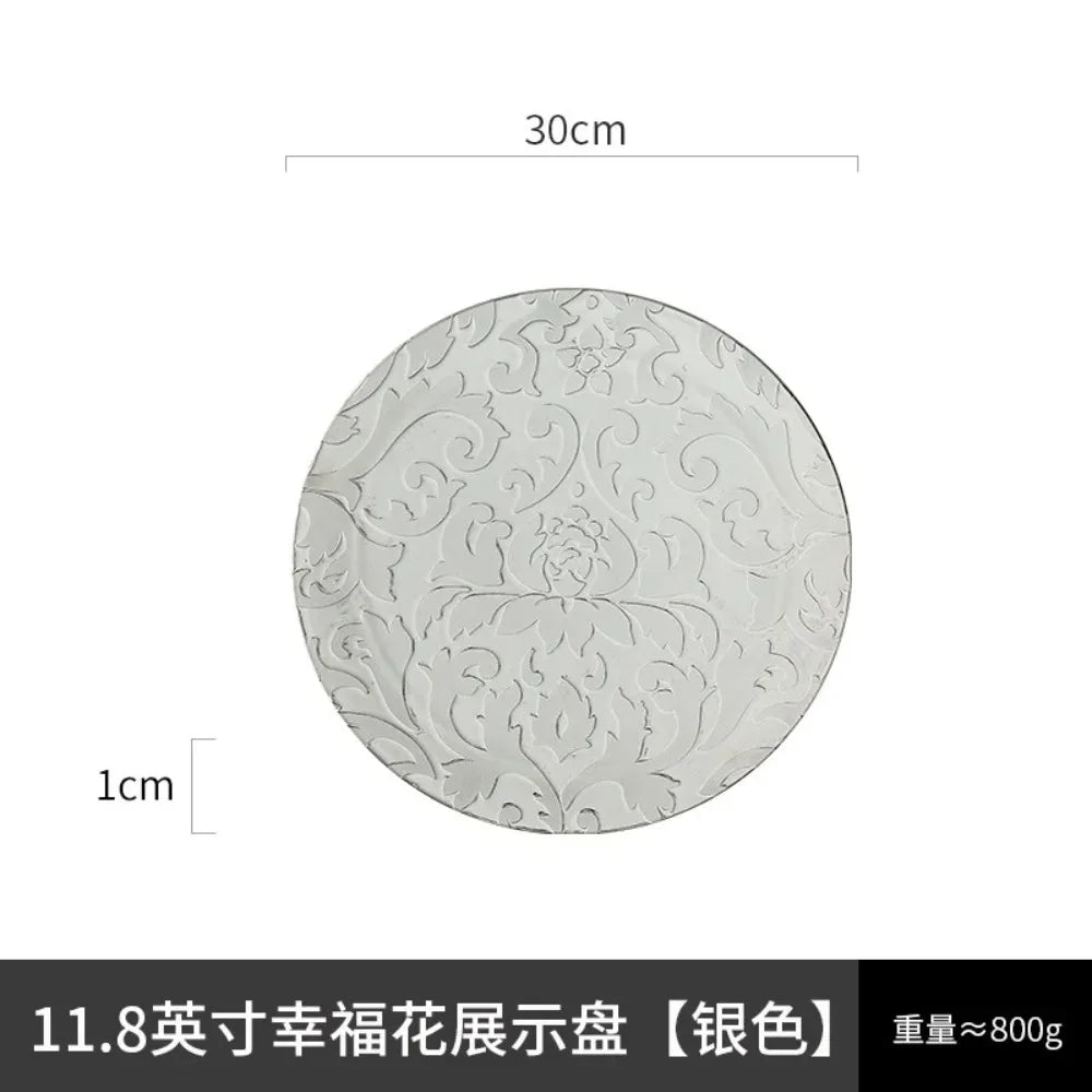 11.8 Inch Plated Gold and Silver Ceramic Plate Serving Plate Steak Tray Dessert Tray Molecular Cooking Tableware Dinner Plates