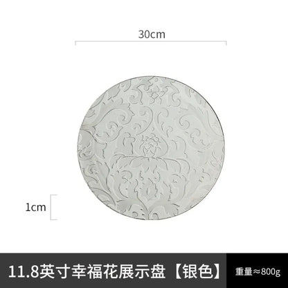 11.8 Inch Plated Gold and Silver Ceramic Plate Serving Plate Steak Tray Dessert Tray Molecular Cooking Tableware Dinner Plates