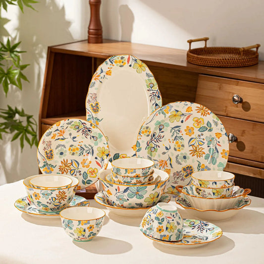Dishes set modern dinner dish set ceramic luxury serving table set chinese travel kit noble modern classic bowl set