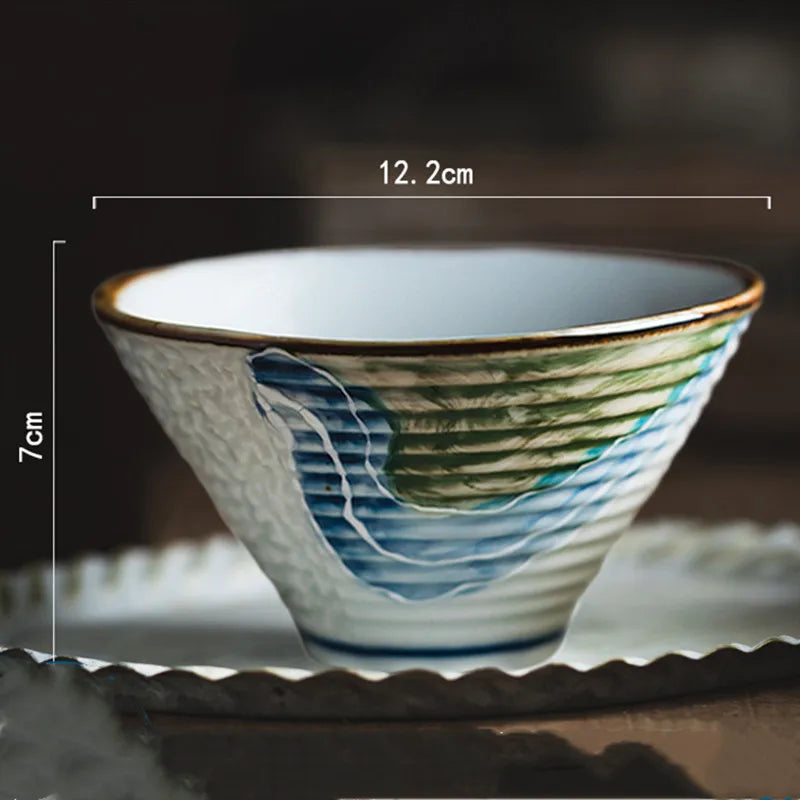 8-inch Ceramic Noodle Bowl Japanese Ceramic Soup Bowl Healthy Underglaze Painted Ramen Bowl Kitchen Tableware Salad Container