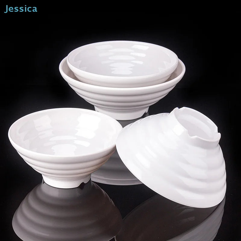 ♥Large Ribbed White Noodle Bowl - Durable Porcelain Bowl for Soup, Ramen & Hot Meals (Home & Restaurant Use)