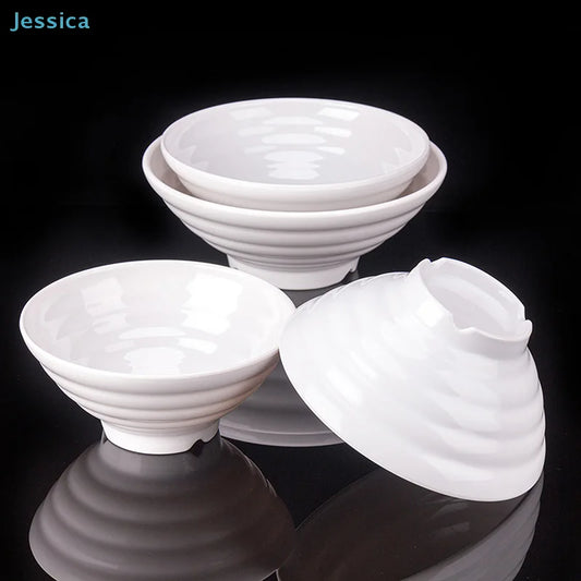 ♥Large Ribbed White Noodle Bowl - Durable Porcelain Bowl for Soup, Ramen & Hot Meals (Home & Restaurant Use)