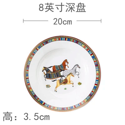 Mongolian Style Horse Plate Ceramic Horse Dinner Plates No Box No Logo