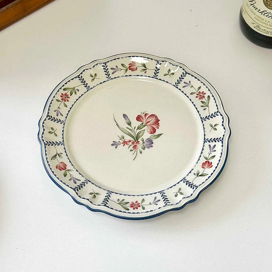 French Printed Ceramic Plate Vintage Household Serving Plates High-end Western Style Pasta Disc Exquisite Patchwork Tableware