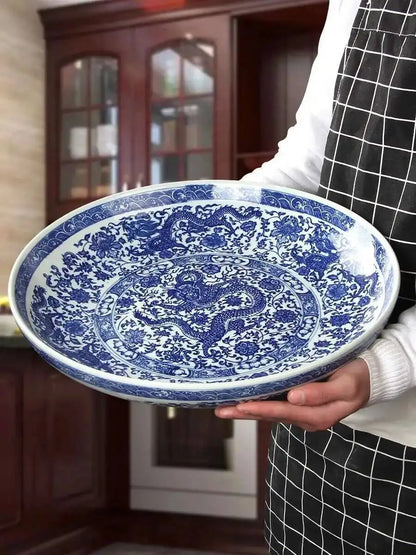 Ceramic Dragon Pattern Super Large Plate Chicken Chop Pepper Fish Head Spaghetti Roast Turkey Roast Goose Dinner Plate