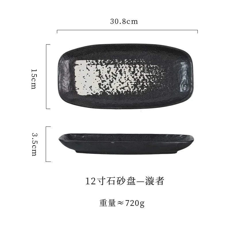 Ceramic sushi plate, barbecue  fish plate, Japanese-style rectangular large flat , commercial hotel tableware