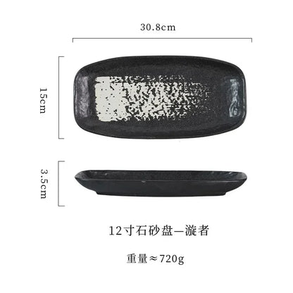 Ceramic sushi plate, barbecue  fish plate, Japanese-style rectangular large flat , commercial hotel tableware