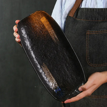 Ceramic sushi plate, barbecue  fish plate, Japanese-style rectangular large flat , commercial hotel tableware