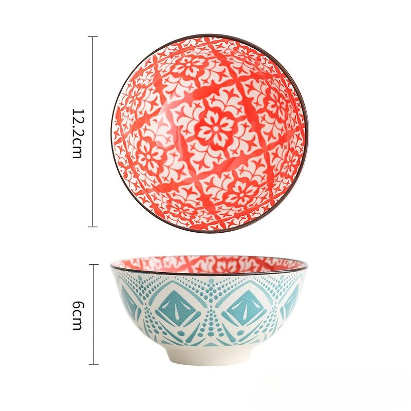 4Pcs Bohemian-style Noodle Bowl Household Rice Ceramic Bowl Restaurant Home Tableware Eating Dishes Soup Bowls