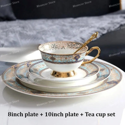 British Style Luxury Bone China Coffee Cup Coffee Cup and Saucer Set Baroque Ceramic Plate Retro Afternoon Tea Cup Set Best Gift