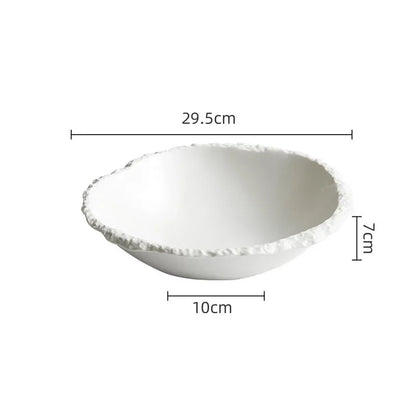 Simple White Ceramic Soup Bowl Kitchen Restaurant Special Tableware Creative Rock Texture Salad Noodles Bowls Dinner Plate Tools