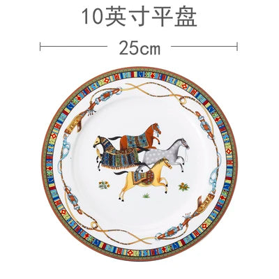 Mongolian Style Horse Plate Ceramic Horse Dinner Plates No Box No Logo