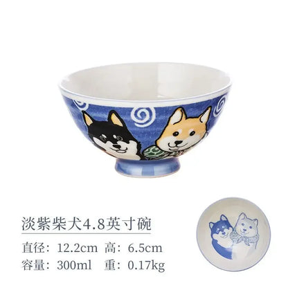 Cartoon Ceramic Japanese Bowl, Cute Seasoning Kitchen Tableware,Soup Rice Bowls, Instant Noodle Bowls, Underglaze Colored Plates