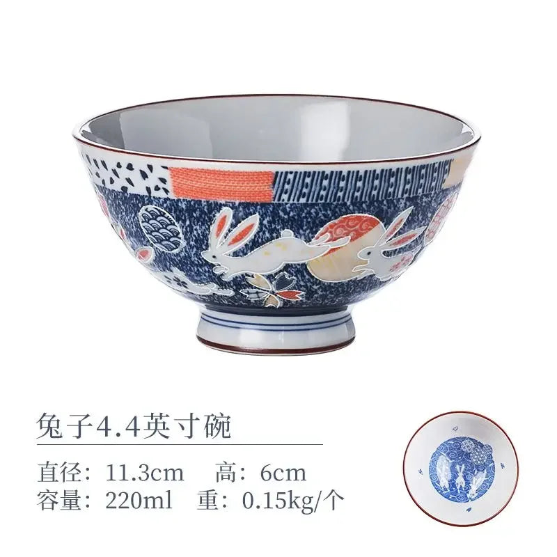 Cartoon Ceramic Japanese Bowl, Cute Seasoning Kitchen Tableware,Soup Rice Bowls, Instant Noodle Bowls, Underglaze Colored Plates