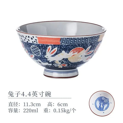 Cartoon Ceramic Japanese Bowl, Cute Seasoning Kitchen Tableware,Soup Rice Bowls, Instant Noodle Bowls, Underglaze Colored Plates