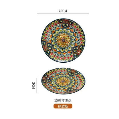 10in Ceramic Large Plate Steak Western Plate Creative Breakfast Vegetable Plate Home Restaurant Flat Plate Shallow Plate