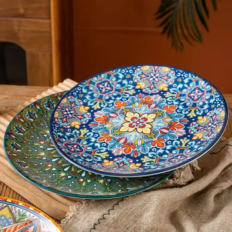 10in Ceramic Large Plate Steak Western Plate Creative Breakfast Vegetable Plate Home Restaurant Flat Plate Shallow Plate