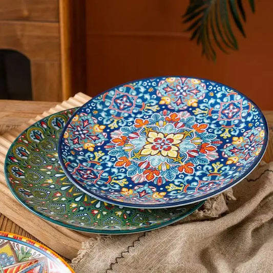 10in Ceramic Large Plate Steak Western Plate Creative Breakfast Vegetable Plate Home Restaurant Flat Plate Shallow Plate