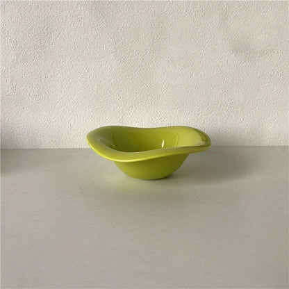 Ceramic Saucer Ins Style Salad Bowl Dishwasher Safe Fruit Yogurt Mixing Plate Wave Shaped Creamy Color Dessert Snack Container
