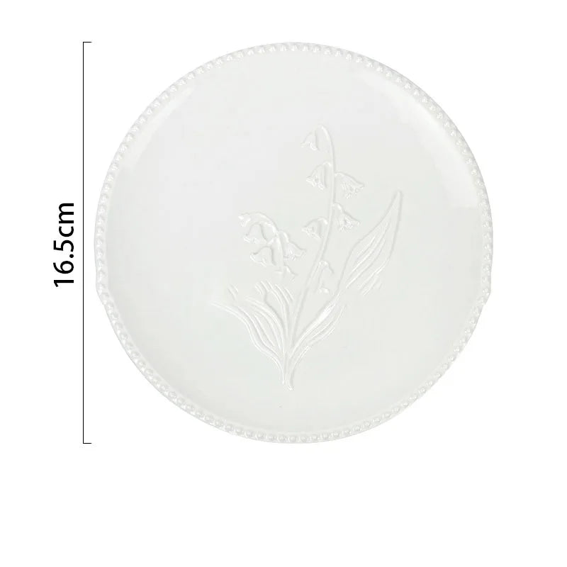 European Ceramic Plate Manual Floral Relief Decorative Breakfast Bread Plates Afternoon Tea Dessert Organizer Kitchen Tableware