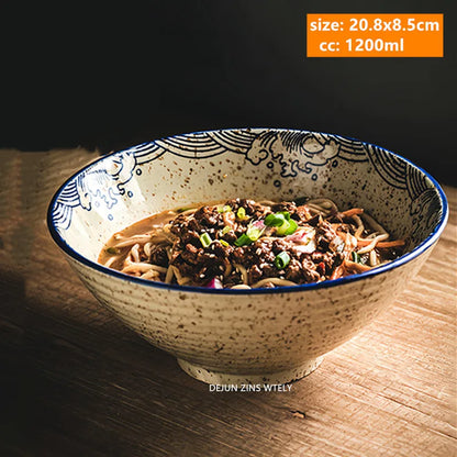 8-inch Ceramic Noodle Bowl Japanese Ceramic Soup Bowl Healthy Underglaze Painted Ramen Bowl Kitchen Tableware Salad Container