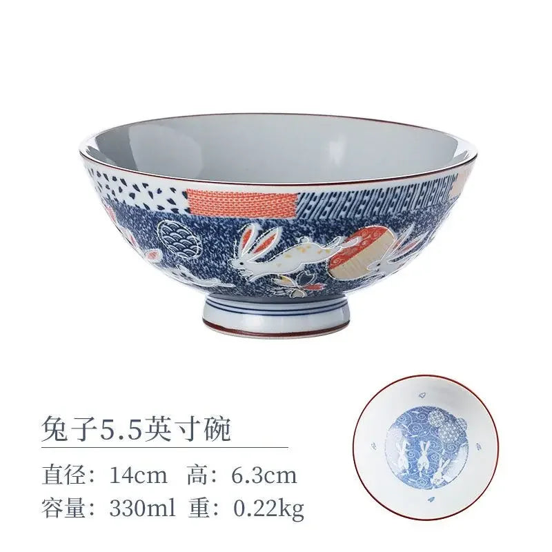 Cartoon Ceramic Japanese Bowl, Cute Seasoning Kitchen Tableware,Soup Rice Bowls, Instant Noodle Bowls, Underglaze Colored Plates