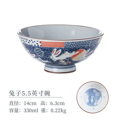 Cartoon Ceramic Japanese Bowl, Cute Seasoning Kitchen Tableware,Soup Rice Bowls, Instant Noodle Bowls, Underglaze Colored Plates