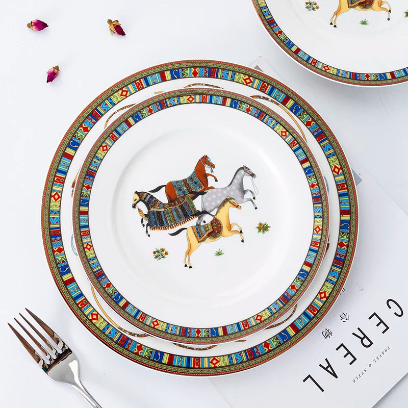 Mongolian Style Horse Plate Ceramic Horse Dinner Plates No Box No Logo