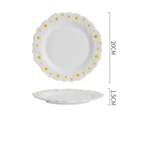 Embossed Plate Ceramic Relief Little Daisy Dinner Set Household Dishes Rice Soup Bowl Meal Plate Bakeware Kitchen Tableware