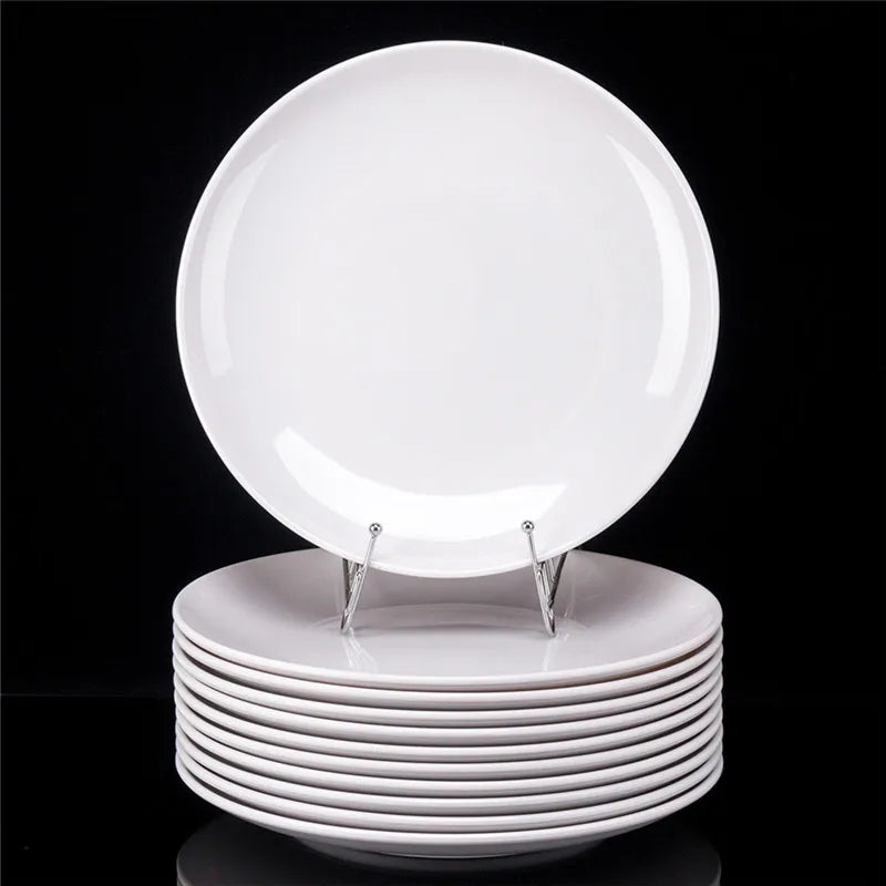 Hotel Round Melamine Plates 8-14 inch Dinner Sets Imitation Porcelain White Dishes Serving Tray Beautiful Tableware Western Food