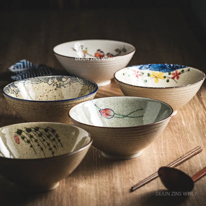 8-inch Ceramic Noodle Bowl Japanese Ceramic Soup Bowl Healthy Underglaze Painted Ramen Bowl Kitchen Tableware Salad Container