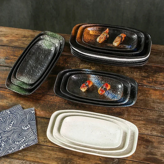 Ceramic sushi plate, barbecue  fish plate, Japanese-style rectangular large flat , commercial hotel tableware