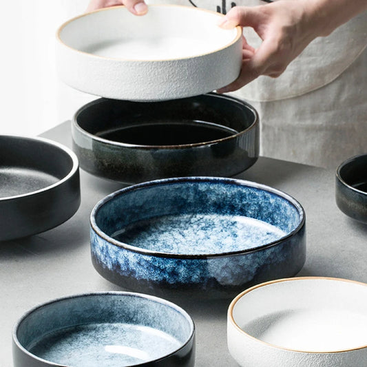 4.5/6/8 Inch Creative Ceramic Threaded Round Bowl Household Japanese Soup Bowls Nordic Handpainted Salad Plate Kitchen Tableware