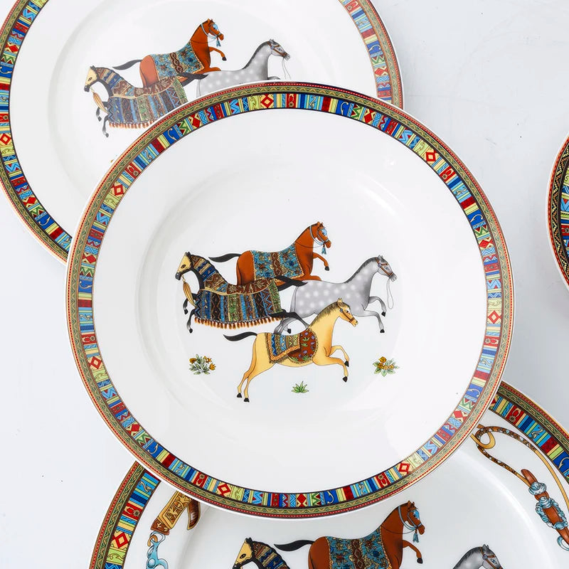 Mongolian Style Horse Plate Ceramic Horse Dinner Plates No Box No Logo