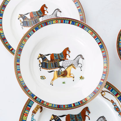 Mongolian Style Horse Plate Ceramic Horse Dinner Plates No Box No Logo