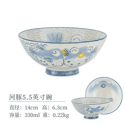Cartoon Ceramic Japanese Bowl, Cute Seasoning Kitchen Tableware,Soup Rice Bowls, Instant Noodle Bowls, Underglaze Colored Plates
