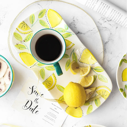 Japanese Style Ceramic Dining Set  Lemon Series Rice Bowl Soup Bowl Western Dinner Plate Home Use Daily Dining Utensils