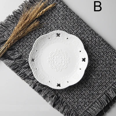 6inch, white embossed porcelain serving dish, ceramic kitchen plates, wedding plates for decoration, party buffet fruit plate