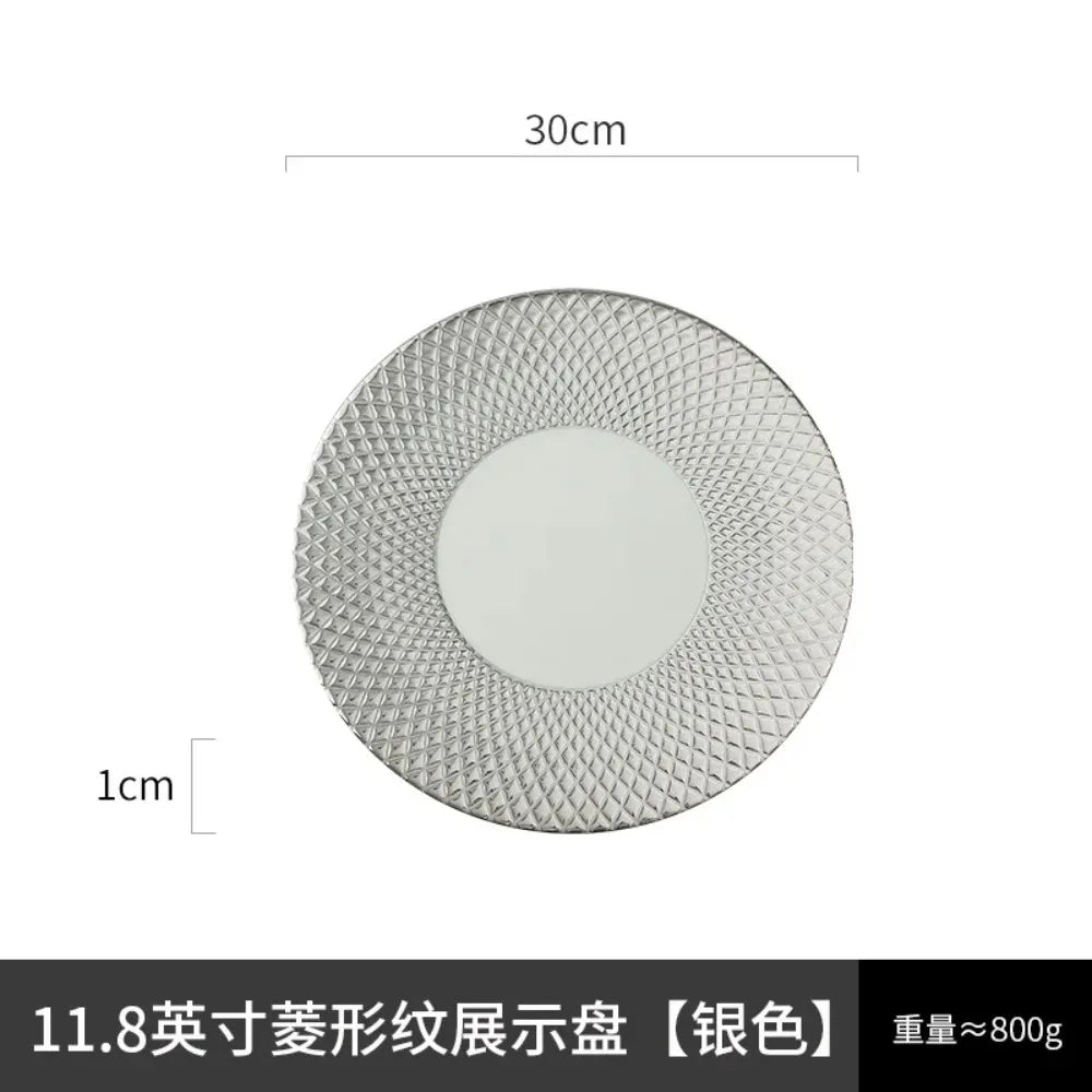 11.8 Inch Plated Gold and Silver Ceramic Plate Serving Plate Steak Tray Dessert Tray Molecular Cooking Tableware Dinner Plates