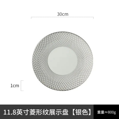11.8 Inch Plated Gold and Silver Ceramic Plate Serving Plate Steak Tray Dessert Tray Molecular Cooking Tableware Dinner Plates