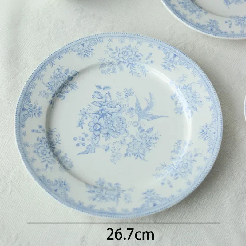 Painted Peony Underglaze Ceramic Dinner Plate English Pastoral Ceramic Steak Pasta Plate Western Tableware Afternoon Tea Dishes