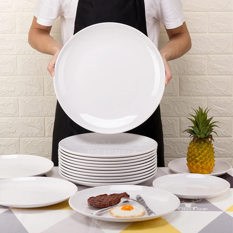 Hotel Round Melamine Plates 8-14 inch Dinner Sets Imitation Porcelain White Dishes Serving Tray Beautiful Tableware Western Food