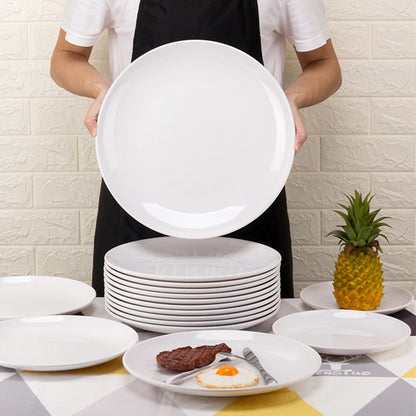 Hotel Round Melamine Plates 8-14 inch Dinner Sets Imitation Porcelain White Dishes Serving Tray Beautiful Tableware Western Food