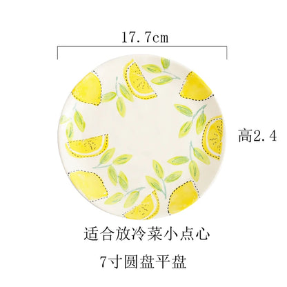 Japanese Style Ceramic Dining Set  Lemon Series Rice Bowl Soup Bowl Western Dinner Plate Home Use Daily Dining Utensils