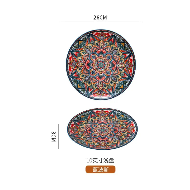 10in Ceramic Large Plate Steak Western Plate Creative Breakfast Vegetable Plate Home Restaurant Flat Plate Shallow Plate